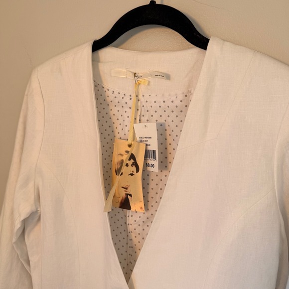 Gibson White Linen Blazer Ruched Sleeves Collarless One Button Workwear Medium - Picture 3 of 15